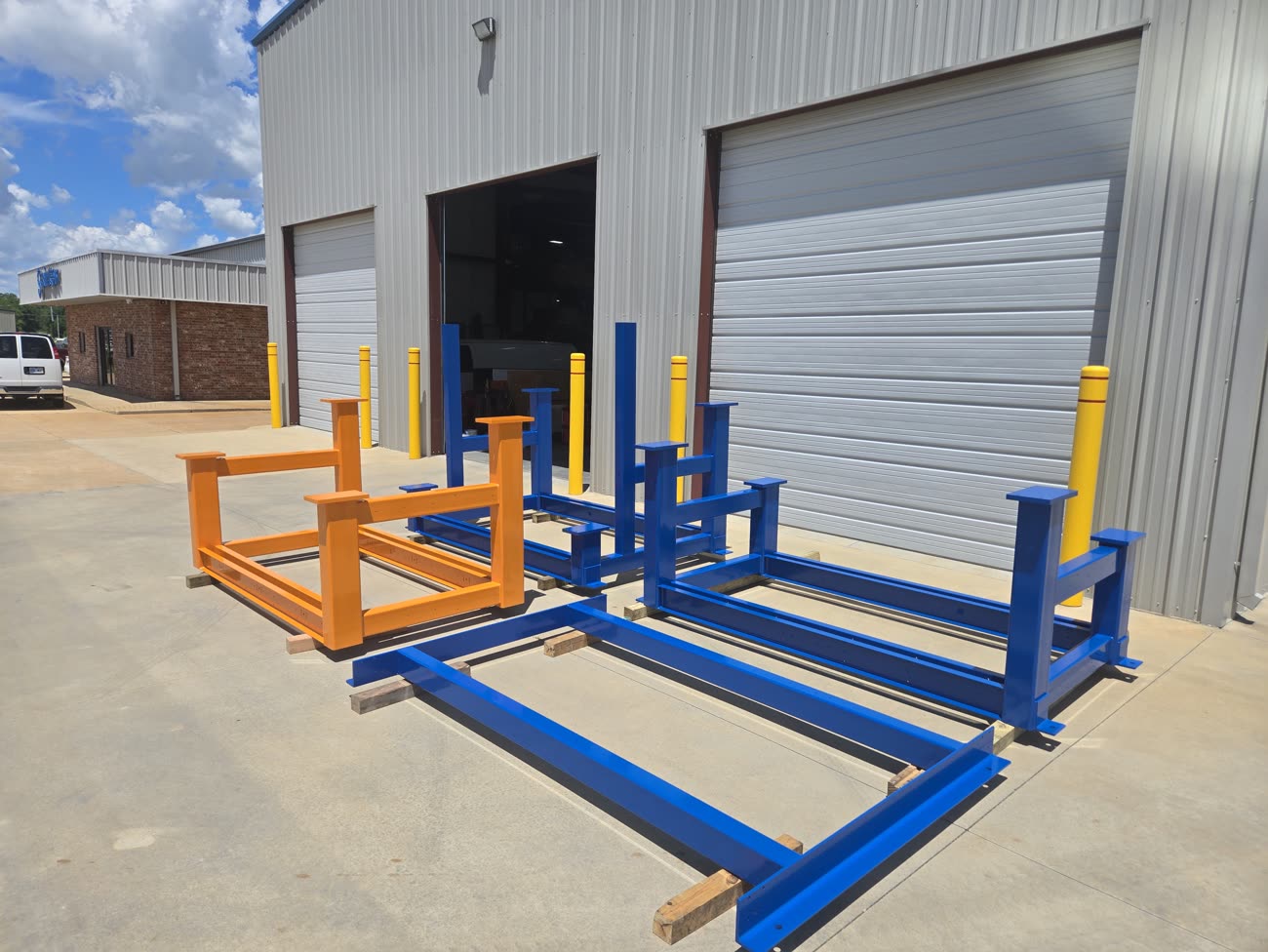Steel material-handling racks fabricated and finished in-house